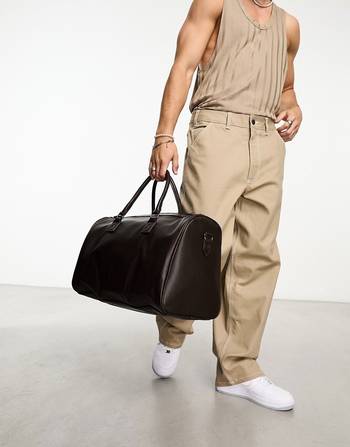 ASOS DESIGN holdall doctors bag in black faux leather and gold trims