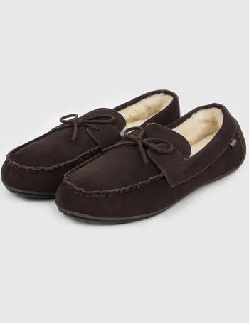 totes brown suede saddle moccasin slippers