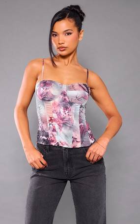 Slate Blue Structured Corset Top, Tops