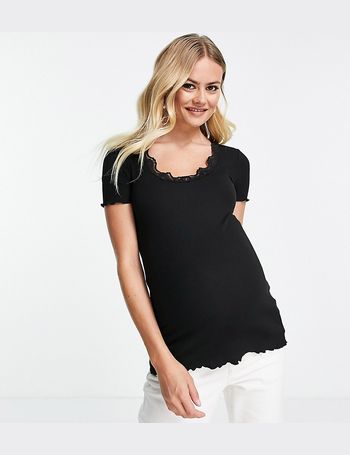 Mamalicious Maternity lace trim nursing t-shirt in white