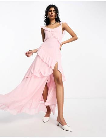 NA-KD Floral Print Satin Cami Maxi Dress in Pink