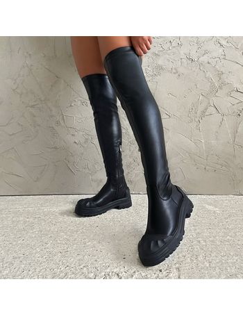 frankie black flat knitted chunky thigh high boots