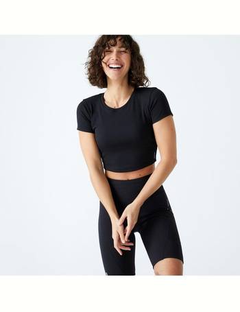 Women's Slim-Fit Crew Neck Cotton Fitness Tank Top 900 with Built-In Bra -  Black DOMYOS