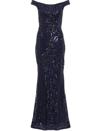 Quiz navy lace bardot fishtail best sale maxi dress