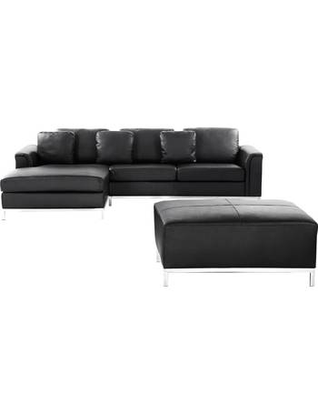 Beliani Leather Footstools, Beliani Oslo Black Modern Sectional Leather Sofa With Ottoman