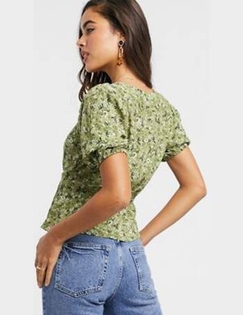 Stradivarius milkmaid top in green floral