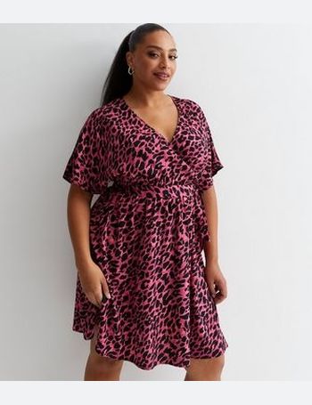 Curves Pink Floral Ruched Midi Wrap Dress