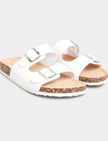 White PU Diamante Flower Sandals In Wide E Fit & Extra Wide EEE
