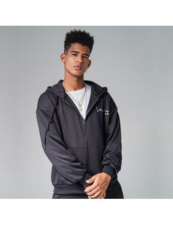 Zip Up Drop Shoulder Drawstring Hoodie