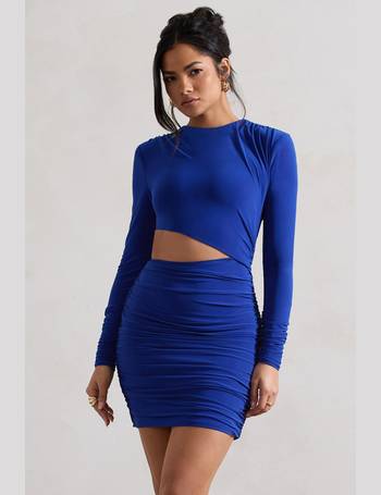 Tillie Blue Split Sleeve Ruched Body Frill Hem Mini Dress