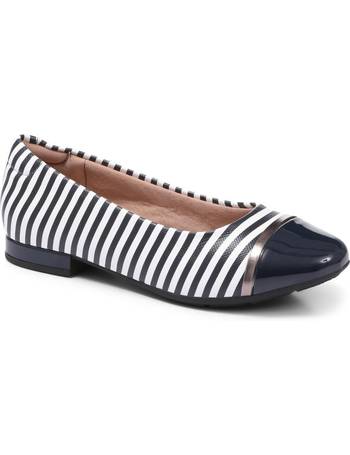 Womens blue and off white stripe ballerina ballet pumps flat shoes new 