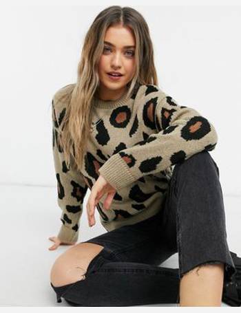 asos design oversized knitted jumper with mushroom pattern in beige