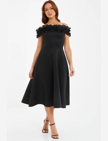 Black Premium Body-Sculpting Lace Bardot Dress