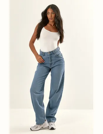 PRETTYLITTLETHING Tall Mid Blue Ripped Mom Jeans