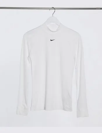 nike mini swoosh high neck long sleeve top in oatmeal