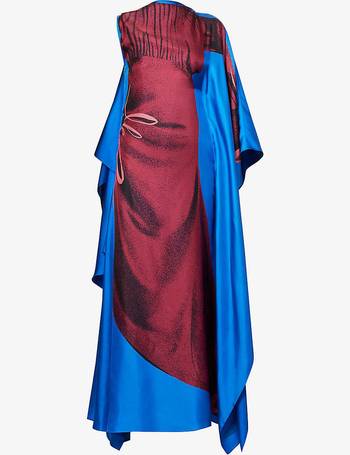 Blue Puff-sleeve pleated crepe dress, Roksanda