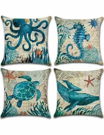 Summer Throw Pillow Covers Set of 4 18x18 Sea Fish Pillow Covers Summer  Farmhouse Pillowscase Linen Square Cushion Covers for Sofa Bedroom Car Couch
