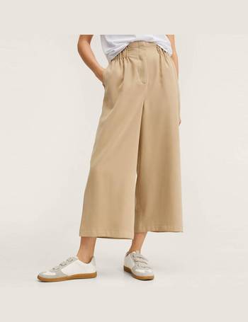 Mango Flowy High Waist Palazzo Pants  Ecru  Editorialist