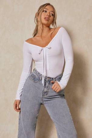 Satin Off The Shoulder Corset Bodysuit