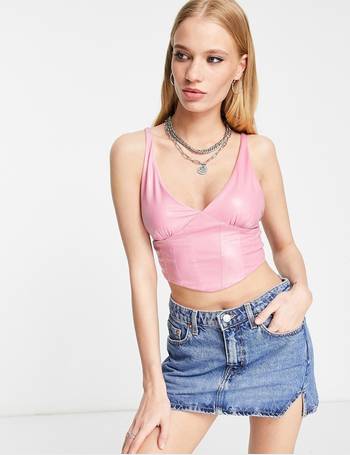Bershka ruched bustier corset body in soft pink