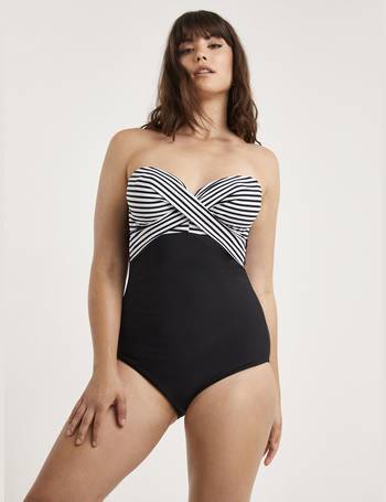 Figleaves Bora Bora Tummy Control Swimsuit Non Wired Plunge White Tropical
