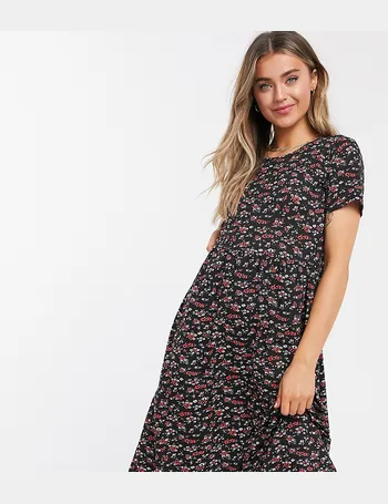 wednesday's girl midi dress with shirred top and tiered skirt in ditsy floral