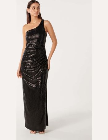 Forever New one shoulder cut-out sequin maxi dress in black