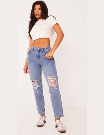 PRETTYLITTLETHING Tall Mid Blue Ripped Mom Jeans