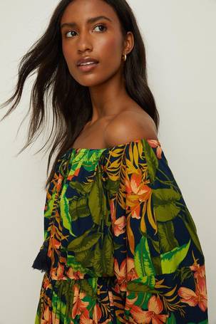 Oasis tropical shop bardot dress