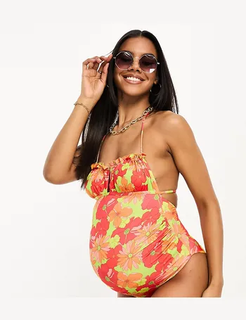 ASOS DESIGN underwired keyhole swimsuit in bright retro floral