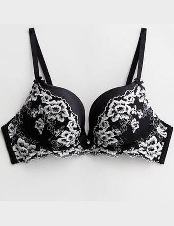 Black Floral Embroidered Lace Push-up Bra New Look from NEW