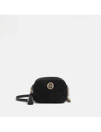 Black RI monogram embossed cross body bag