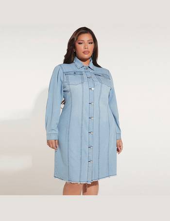 SHEIN SXY Plus Flap Pocket Tiered Hem Denim Dress for Sale