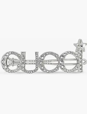 Gucci Logo Crystal Hair Barrette in White