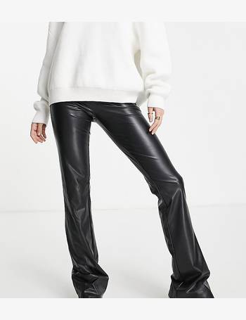 Pieces faux leather high waisted straight leg trousers in black