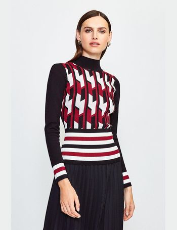 Boucle Knit Oversized Striped Sweater With Scarf | Karen Millen