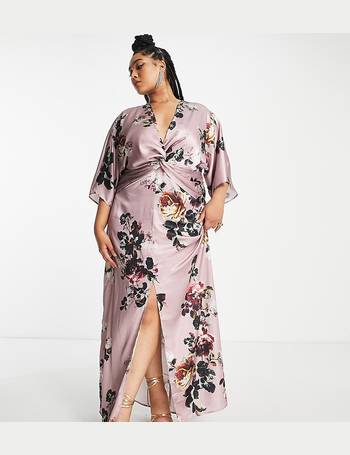 Hope & Ivy lace insert satin maxi dress in lilac floral