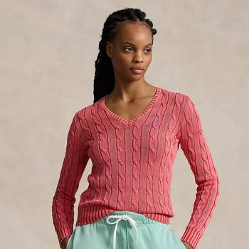 Lauren Ralph Lauren Monvita Button Trim Cable Knit Cotton Jumper, Pink