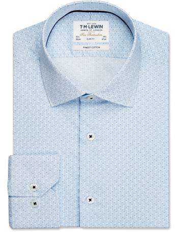 T.M.Lewin Mens Premium Liberty Fabric Grenada Print Blue Single Cuff Shirt 