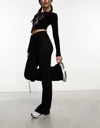 Noisy May Black Ribbed Flared Trousers