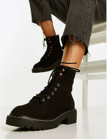 miss selfridge heeled hiker boots with lace up in black