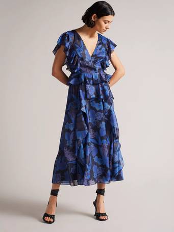 flosii ditsy printed pleated midi dress