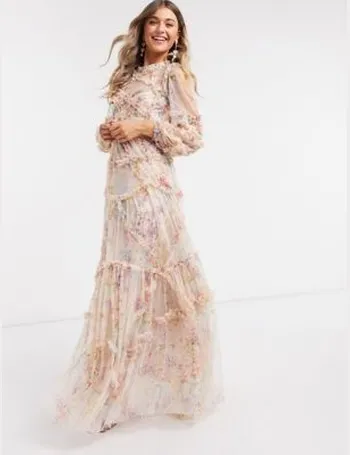 Needle & thread tiered floral maxi store dress with contrast waistband in rose quartz