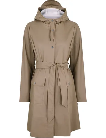 rains belted hooded shell coat