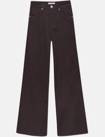 Pull&Bear high waisted corduroy wide leg pants in ecru