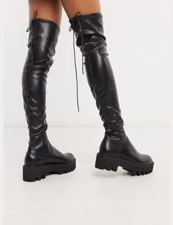 lamoda black extreme lace up flat over the knee boots