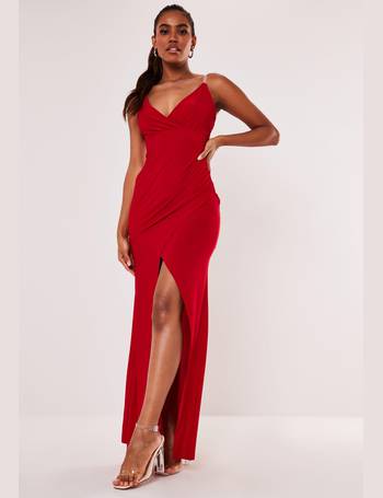 Silky Wrap Over Maxi Dress Red - Missguided