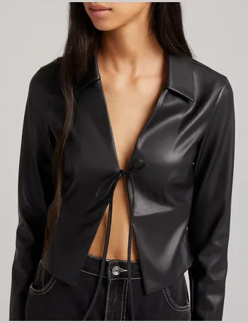 Bershka faux-leather overshirt in black