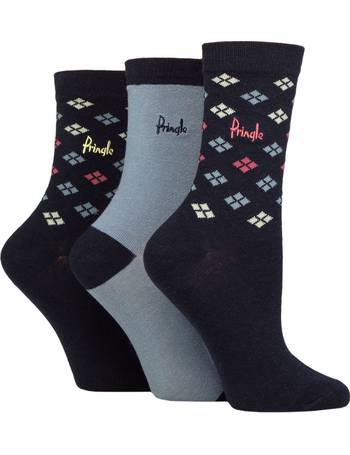 Navy, Ladies Pringle Gentle Grip Socks - Pack of 3