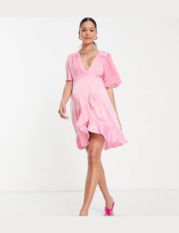 Flounce London Tall Satin Flutter Sleeve Mini Dress In Heather Rose-Pink  for Women